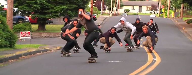 The OJ Wheels team, hill bombing.
