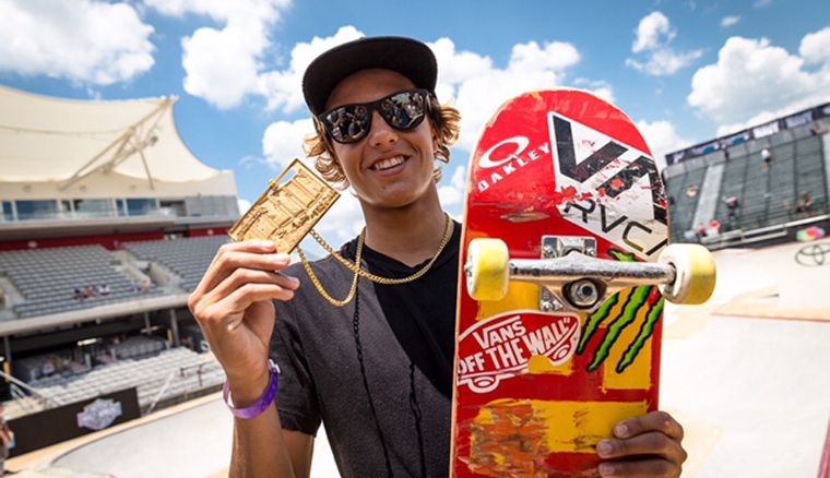 RVCA team rider Curren Caples and his gold medal from the X-Games in Austin.