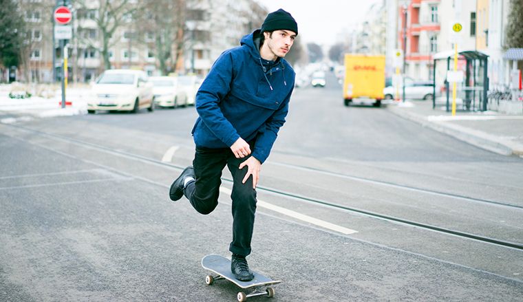 A skater in a RVCA jacket.